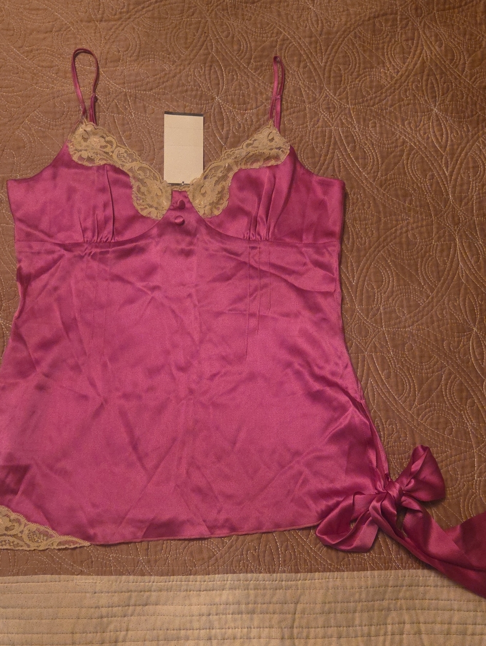 bebe Pink Satin Lace-Trim Cami Slip